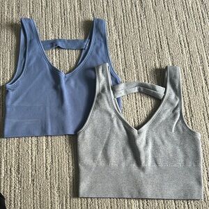 Blue and Gray Ribbed Crop Tops